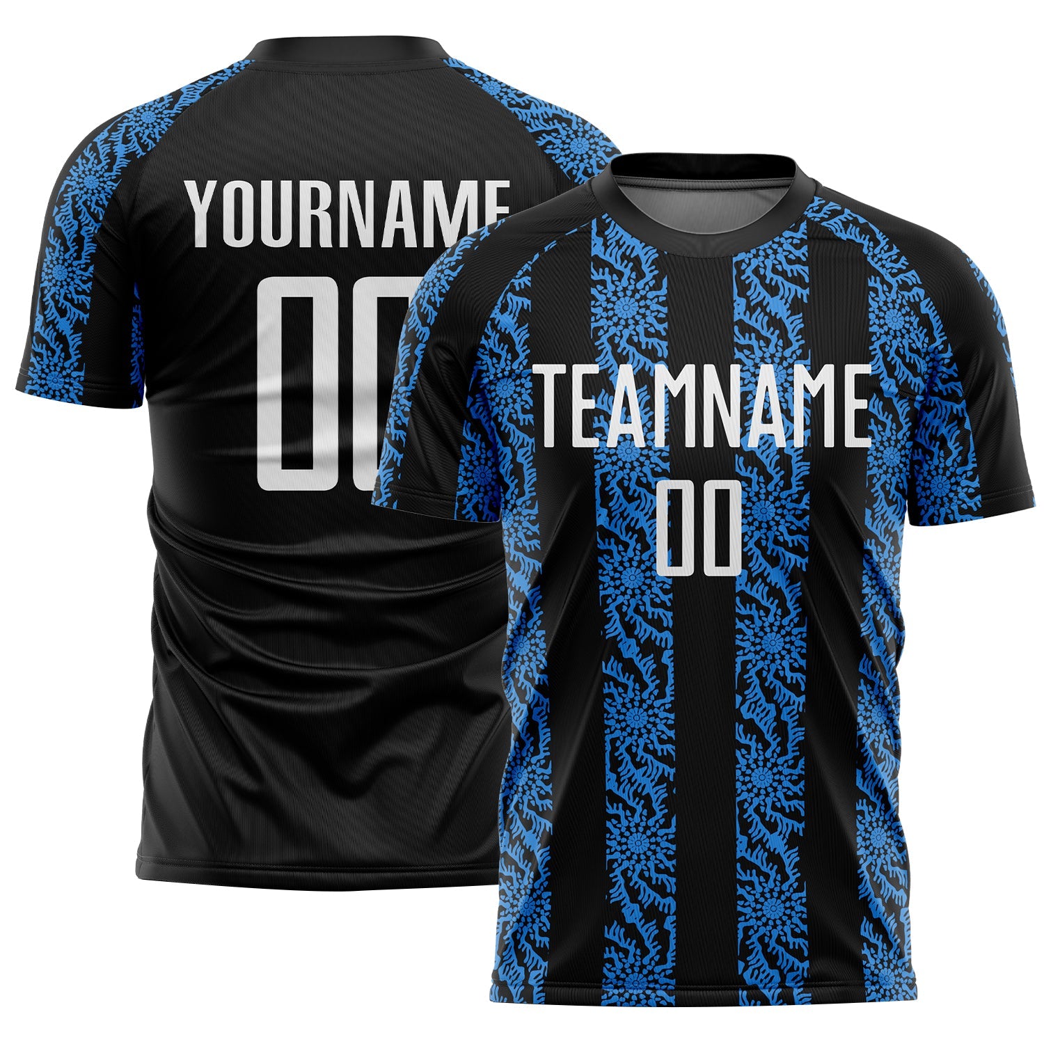 Custom Black White-Powder Blue Abstract Shape Sublimation Soccer Uniform Jersey - Sky-Custom