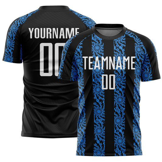 Custom Black White-Powder Blue Abstract Shape Sublimation Soccer Uniform Jersey - Sky-Custom