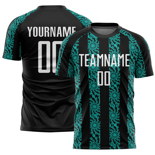 Custom Black White-Aqua Abstract Shape Sublimation Soccer Uniform Jersey - Sky-Custom