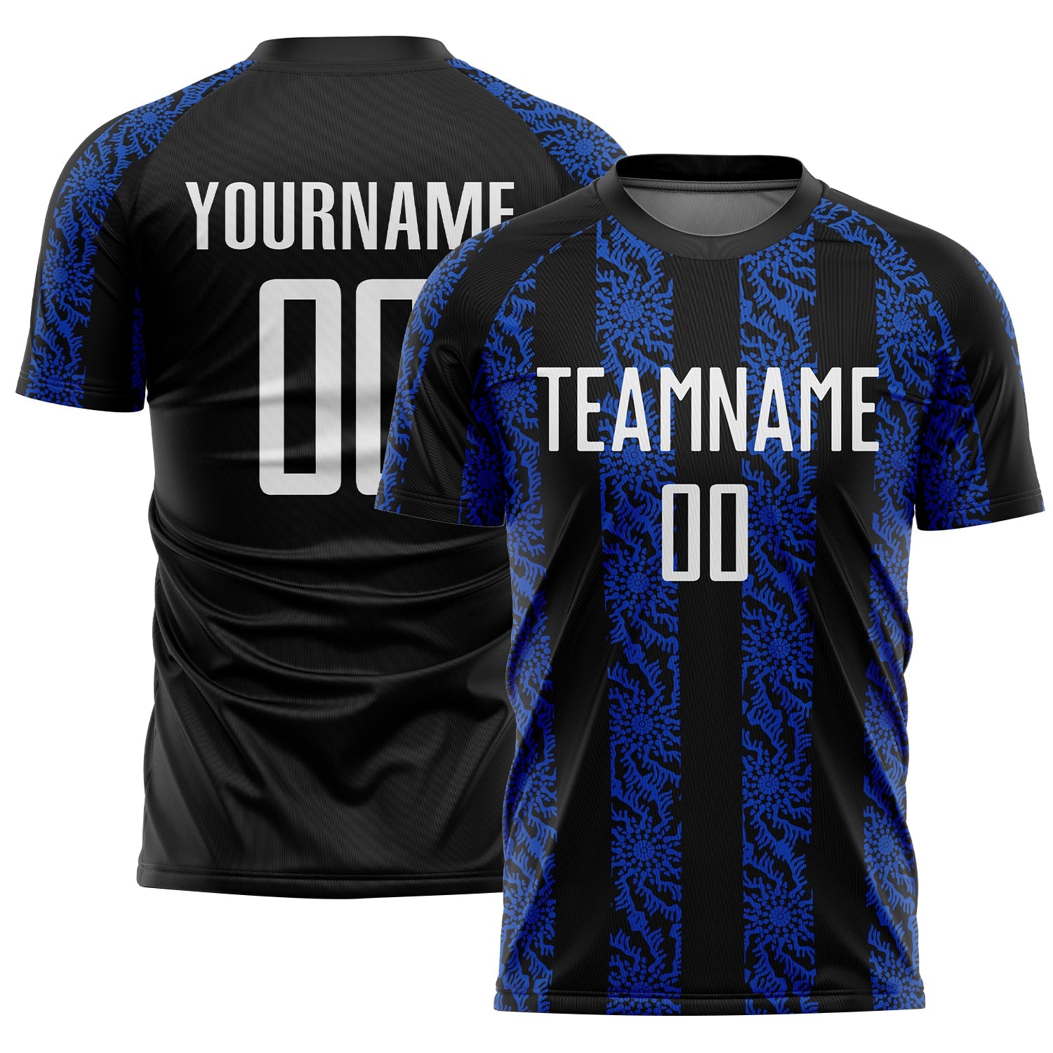 Custom Black White-Thunder Blue Abstract Shape Sublimation Soccer Uniform Jersey - Sky-Custom
