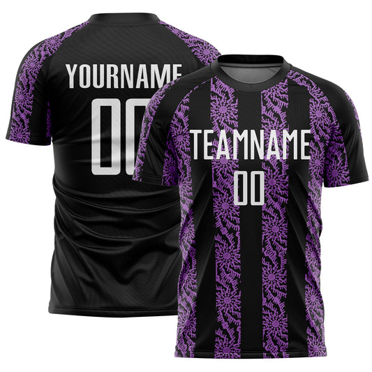 Custom Black White-Medium Purple Abstract Shape Sublimation Soccer Uniform Jersey - Sky-Custom