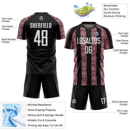 Custom Black White-Medium Pink Abstract Shape Sublimation Soccer Uniform Jersey - Sky-Custom