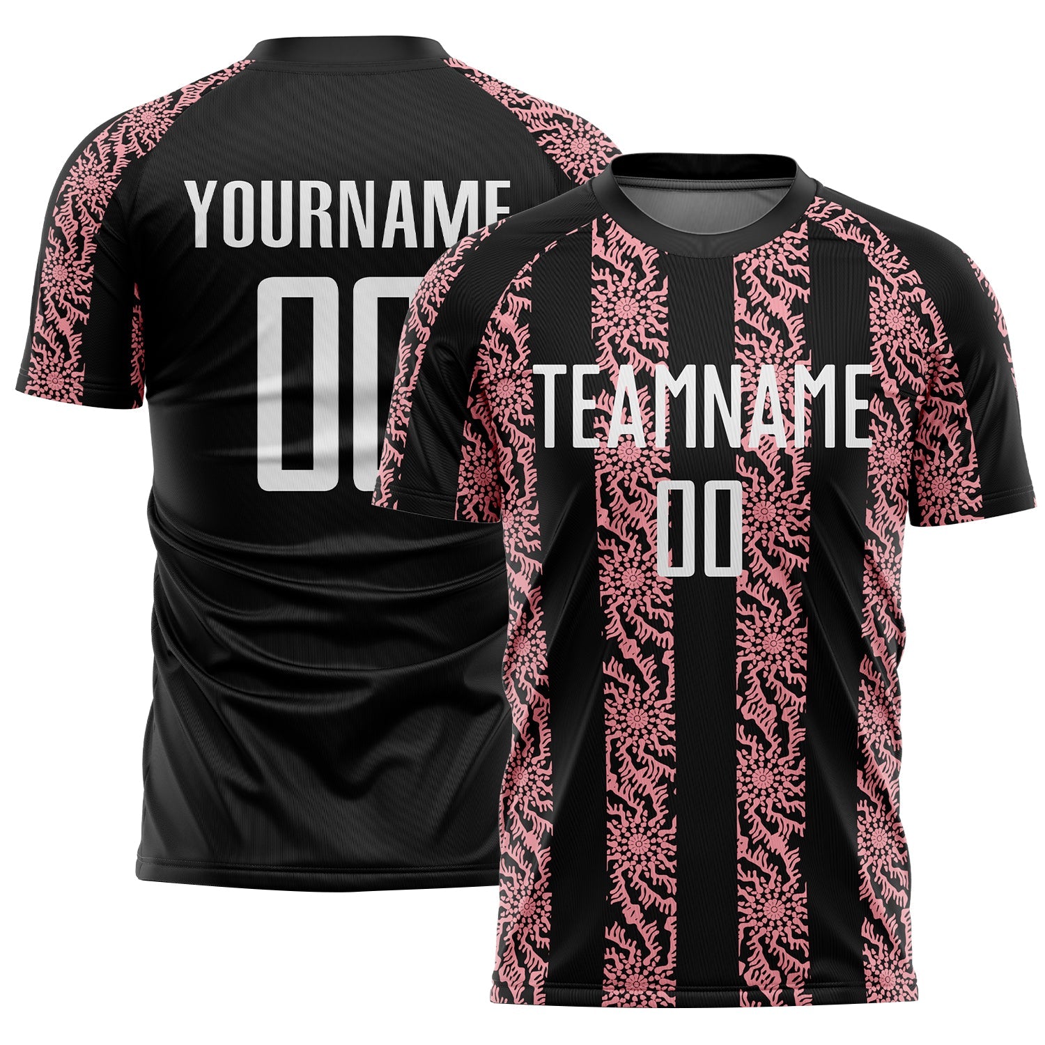 Custom Black White-Medium Pink Abstract Shape Sublimation Soccer Uniform Jersey - Sky-Custom