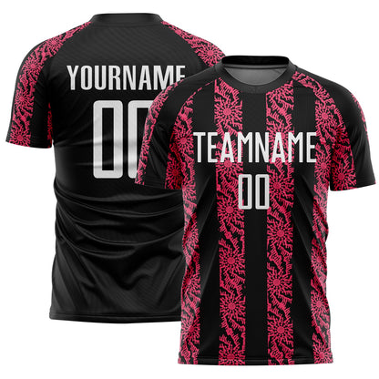 Custom Black White-Neon Pink Abstract Shape Sublimation Soccer Uniform Jersey - Sky-Custom
