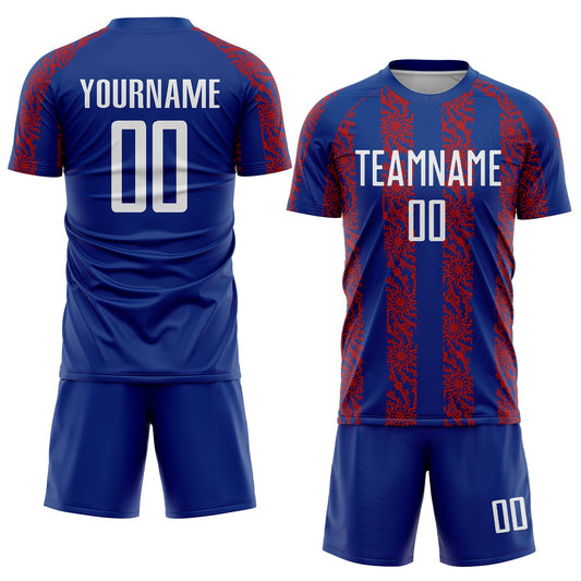 Custom Royal White-Red Abstract Shape Sublimation Soccer Uniform Jersey - Sky-Custom
