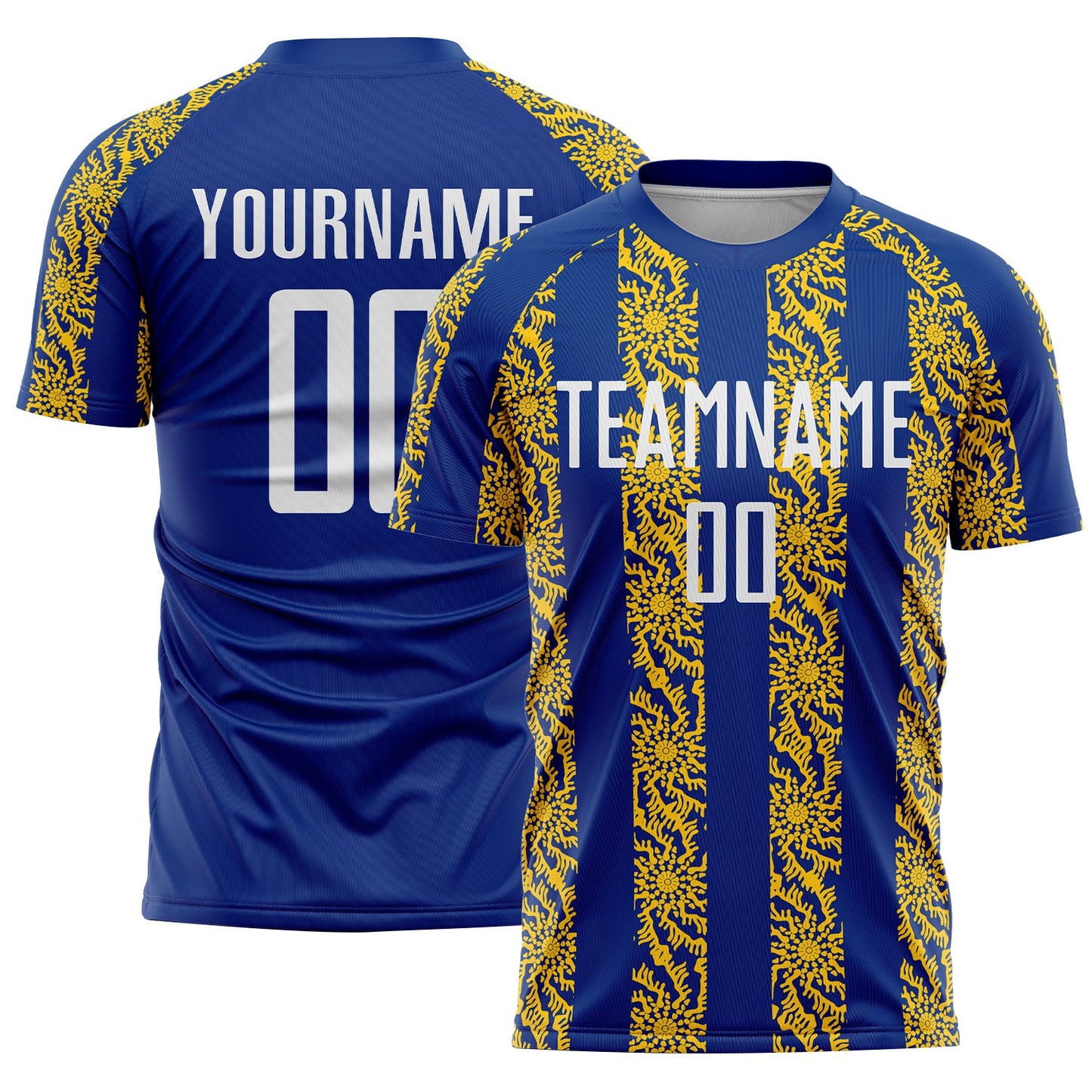 Custom Royal White-Yellow Abstract Shape Sublimation Soccer Uniform Jersey - Sky-Custom