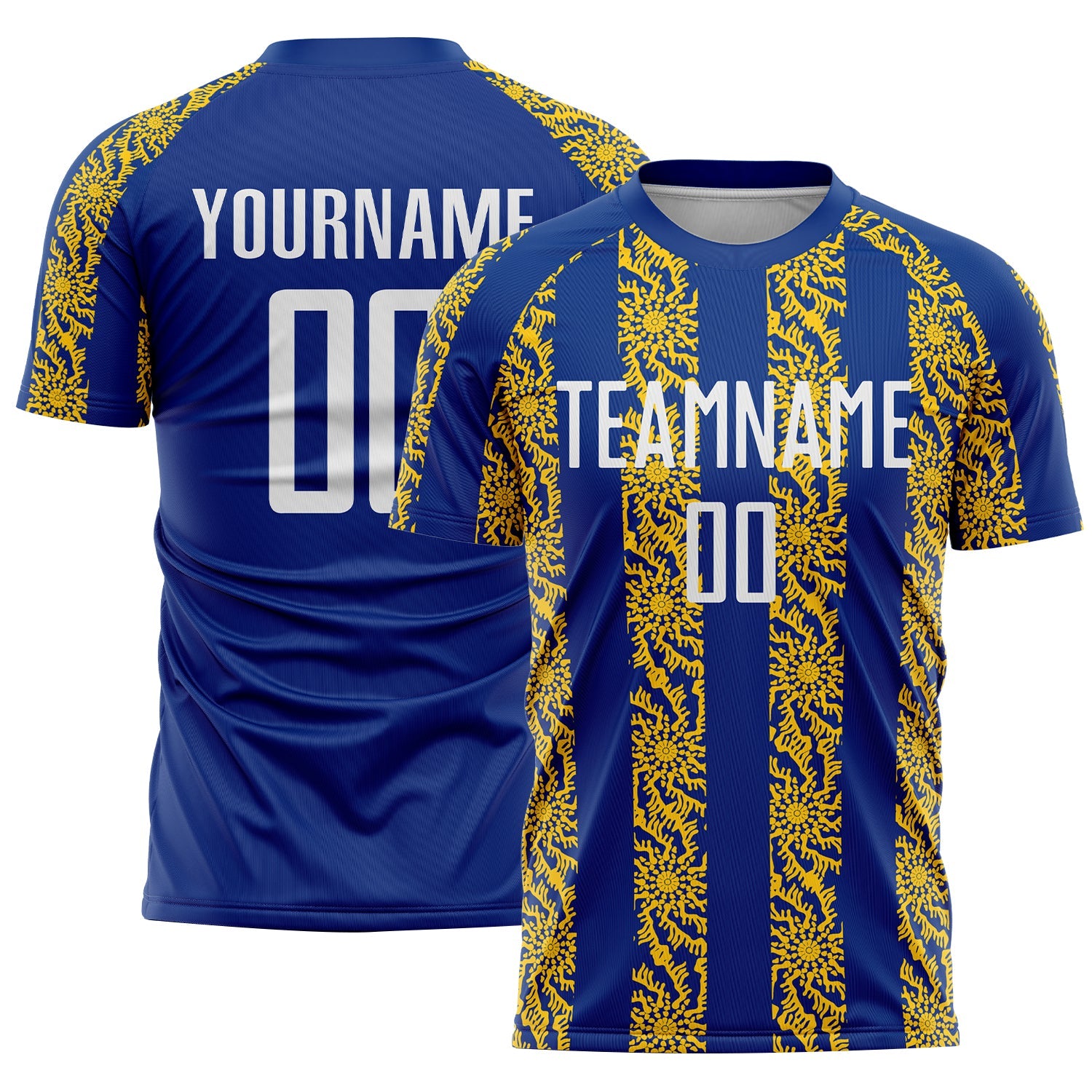 Custom Royal White-Yellow Abstract Shape Sublimation Soccer Uniform Jersey - Sky-Custom