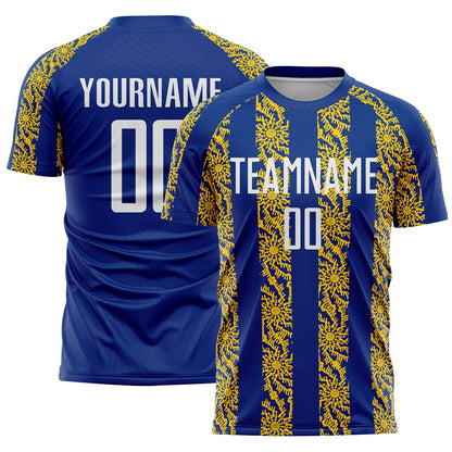 Custom Royal White-Yellow Abstract Shape Sublimation Soccer Uniform Jersey - Sky-Custom