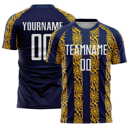 Custom Navy White-Gold Abstract Shape Sublimation Soccer Uniform Jersey - Sky-Custom