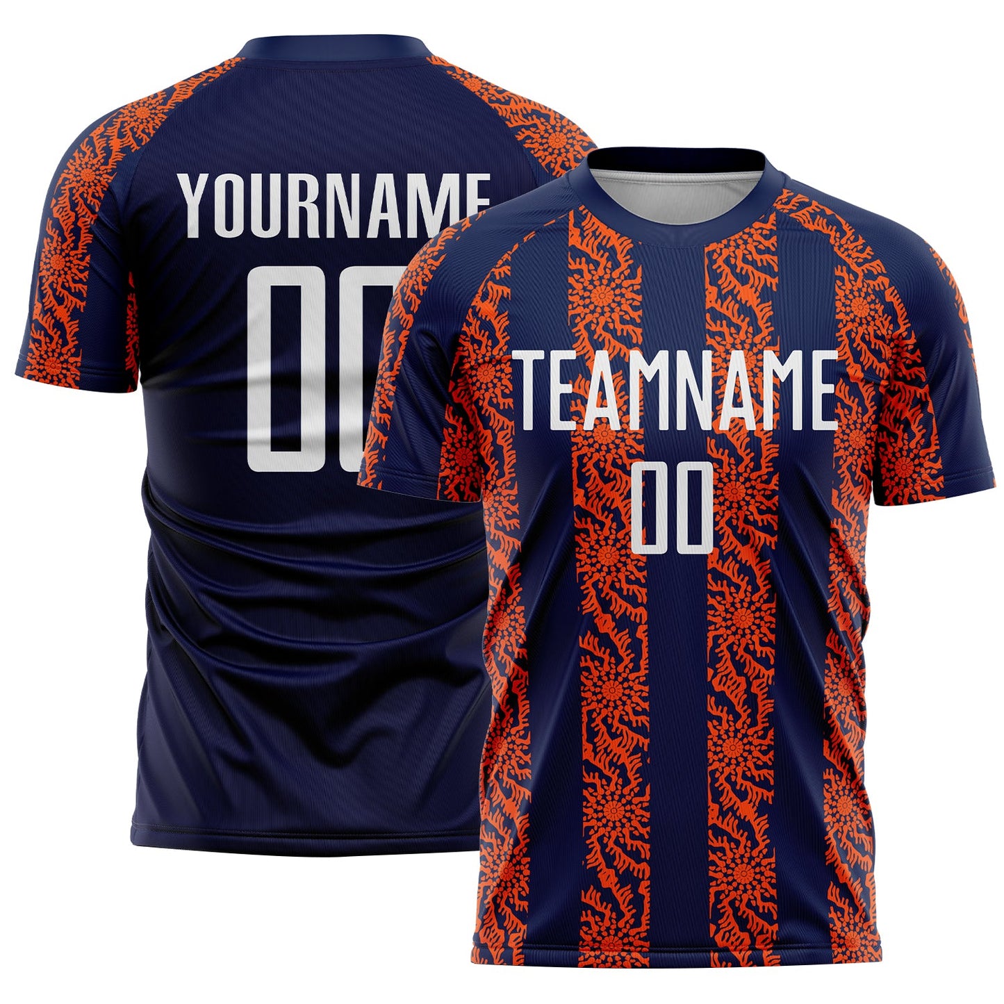 Custom Navy White-Orange Abstract Shape Sublimation Soccer Uniform Jersey - Sky-Custom