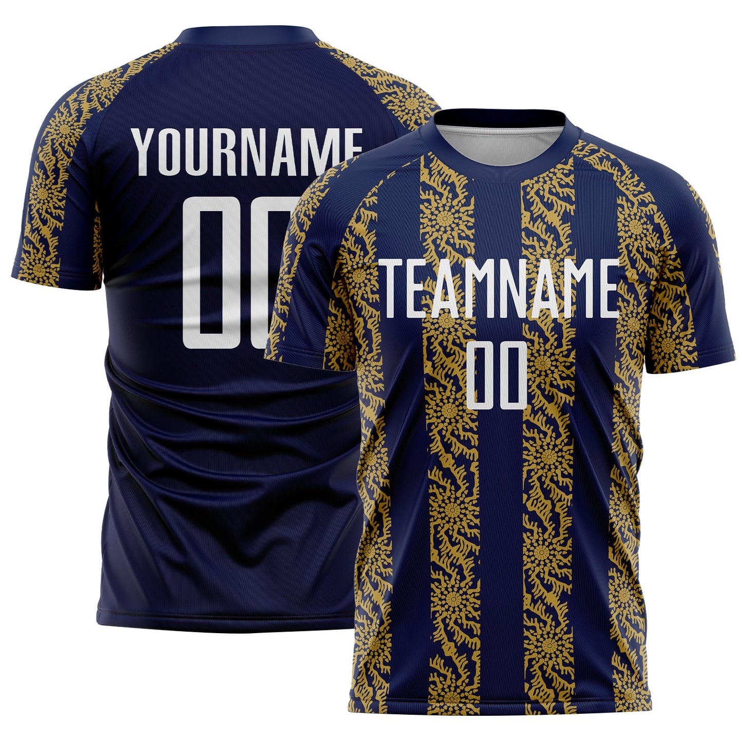 Custom Navy White-Old Gold Abstract Shape Sublimation Soccer Uniform Jersey - Sky-Custom