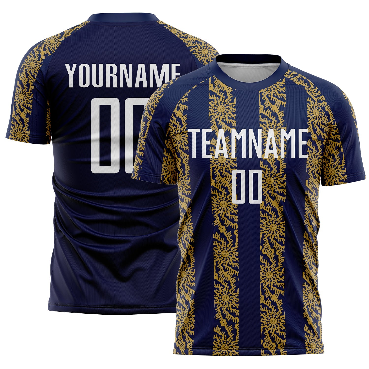 Custom Navy White-Old Gold Abstract Shape Sublimation Soccer Uniform Jersey - Sky-Custom
