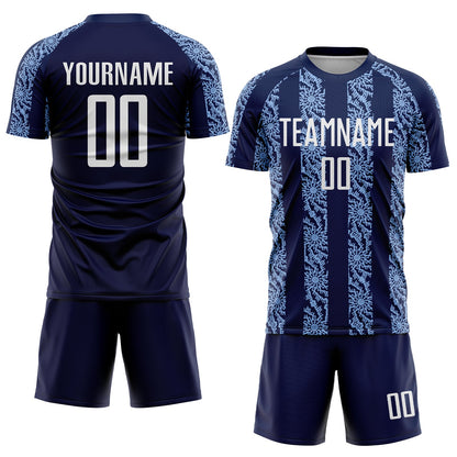 Custom Navy White-Light Blue Abstract Shape Sublimation Soccer Uniform Jersey - Sky-Custom