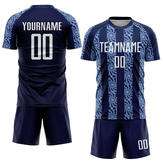 Custom Navy White-Light Blue Abstract Shape Sublimation Soccer Uniform Jersey - Sky-Custom