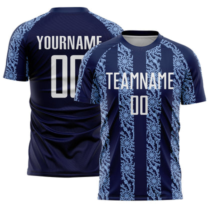 Custom Navy White-Light Blue Abstract Shape Sublimation Soccer Uniform Jersey - Sky-Custom