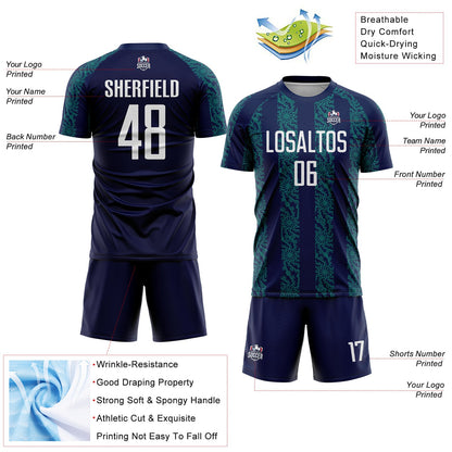 Custom Navy White-Teal Abstract Shape Sublimation Soccer Uniform Jersey - Sky-Custom