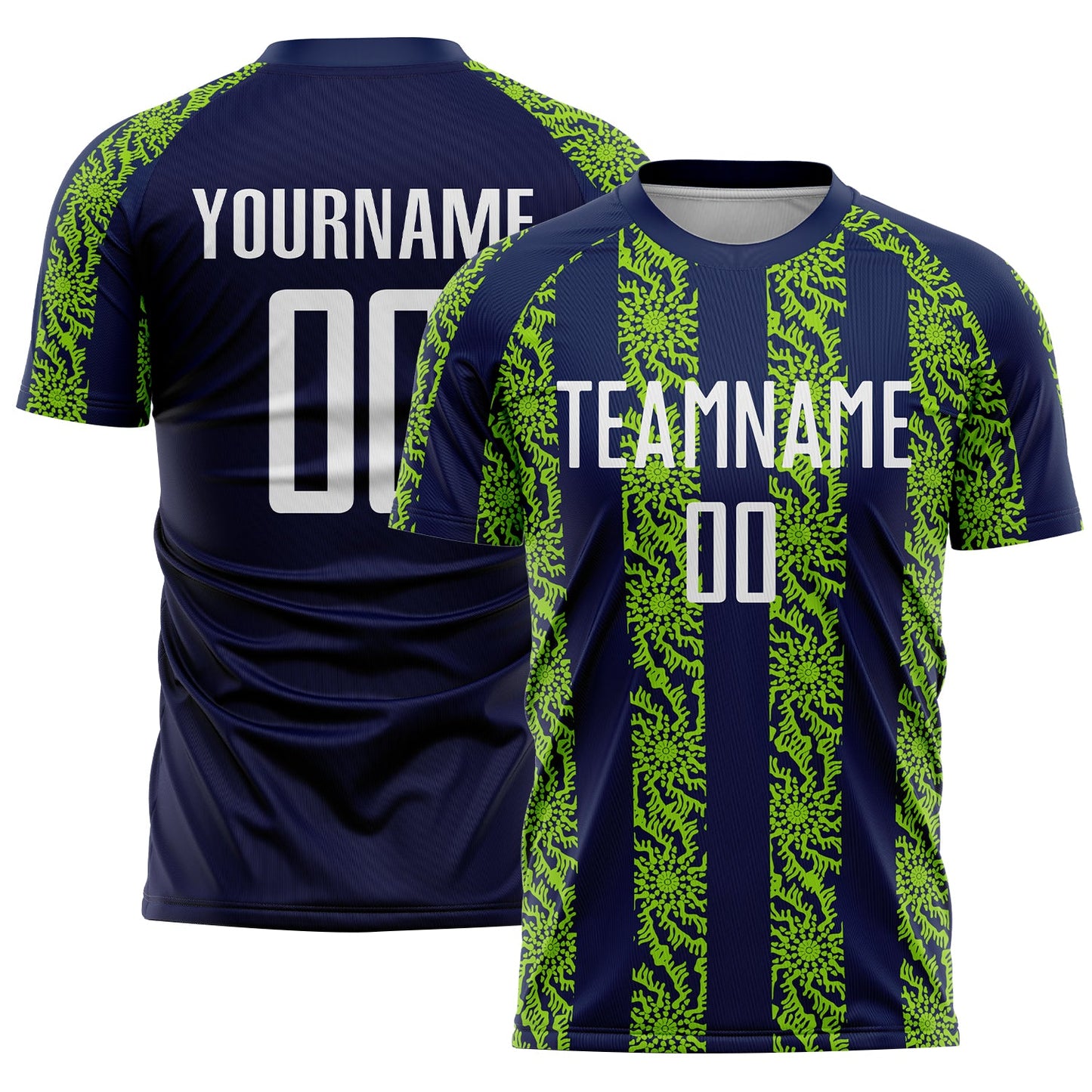 Custom Navy White-Neon Green Abstract Shape Sublimation Soccer Uniform Jersey - Sky-Custom