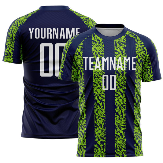 Custom Navy White-Neon Green Abstract Shape Sublimation Soccer Uniform Jersey - Sky-Custom