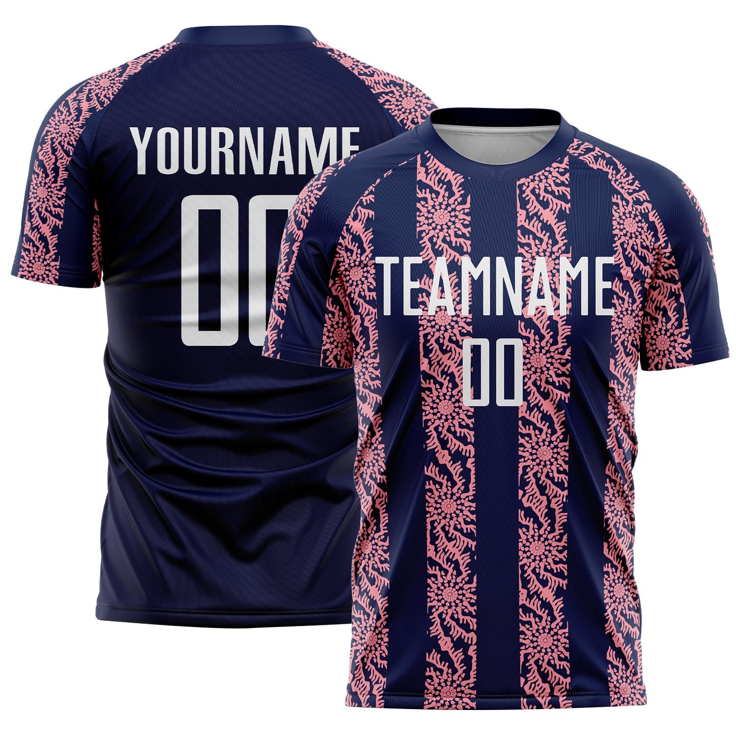 Custom Navy White-Medium Pink Abstract Shape Sublimation Soccer Uniform Jersey - Sky-Custom