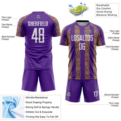 Custom Purple White-Old Gold Abstract Shape Sublimation Soccer Uniform Jersey - Sky-Custom