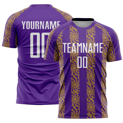 Custom Purple White-Old Gold Abstract Shape Sublimation Soccer Uniform Jersey - Sky-Custom
