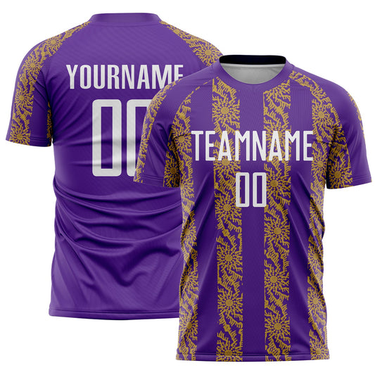 Custom Purple White-Old Gold Abstract Shape Sublimation Soccer Uniform Jersey - Sky-Custom