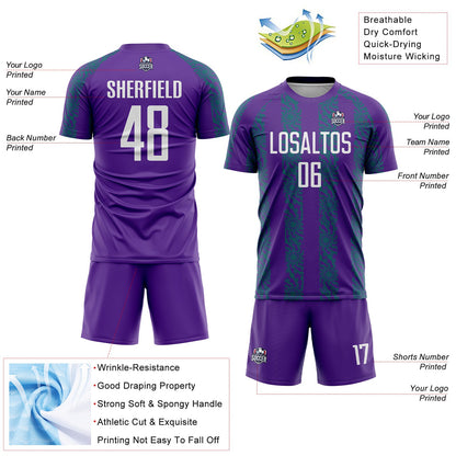 Custom Purple White-Teal Abstract Shape Sublimation Soccer Uniform Jersey - Sky-Custom