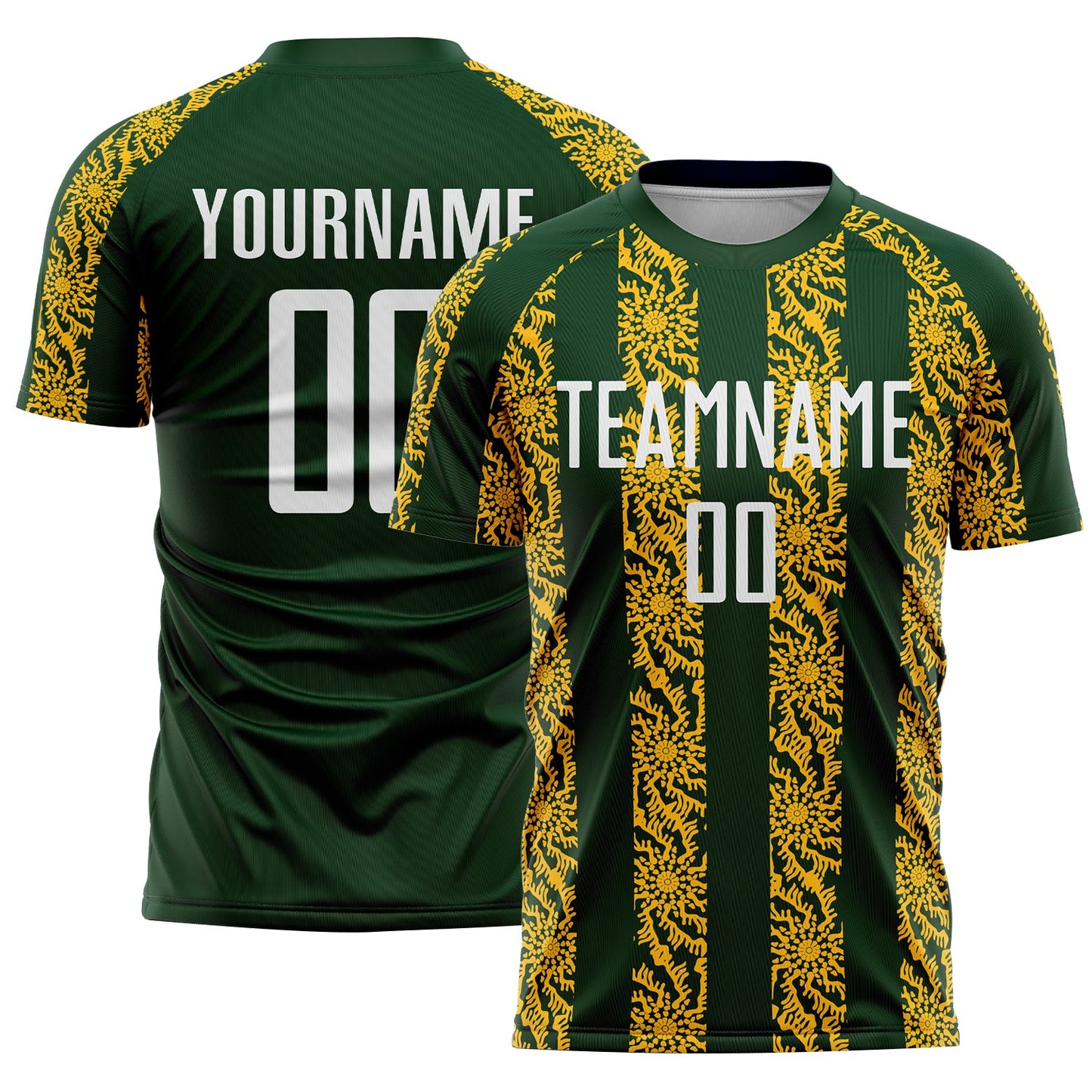 Custom Green White-Gold Abstract Shape Sublimation Soccer Uniform Jersey - Sky-Custom