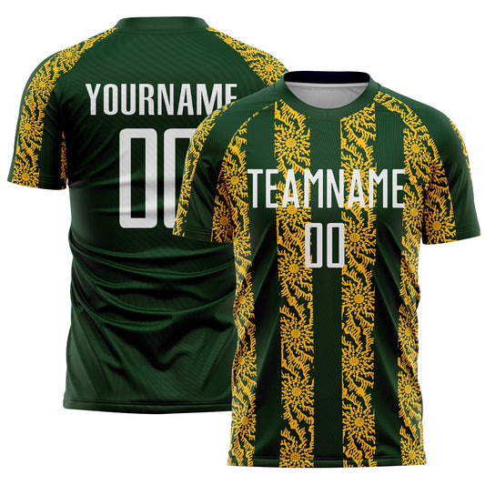 Custom Green White-Gold Abstract Shape Sublimation Soccer Uniform Jersey - Sky-Custom