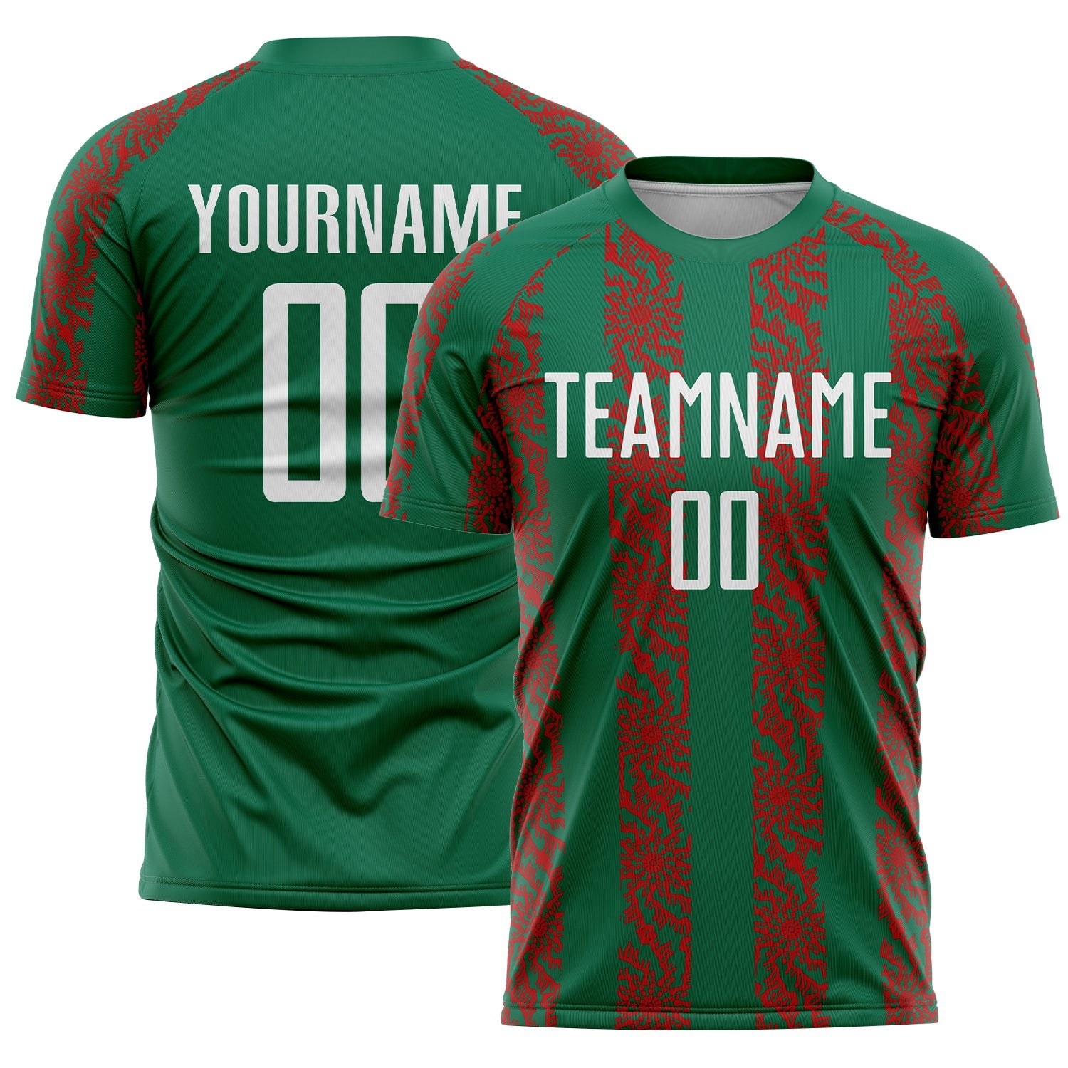 Custom Kelly Green White-Red Abstract Shape Sublimation Soccer Uniform Jersey - Sky-Custom