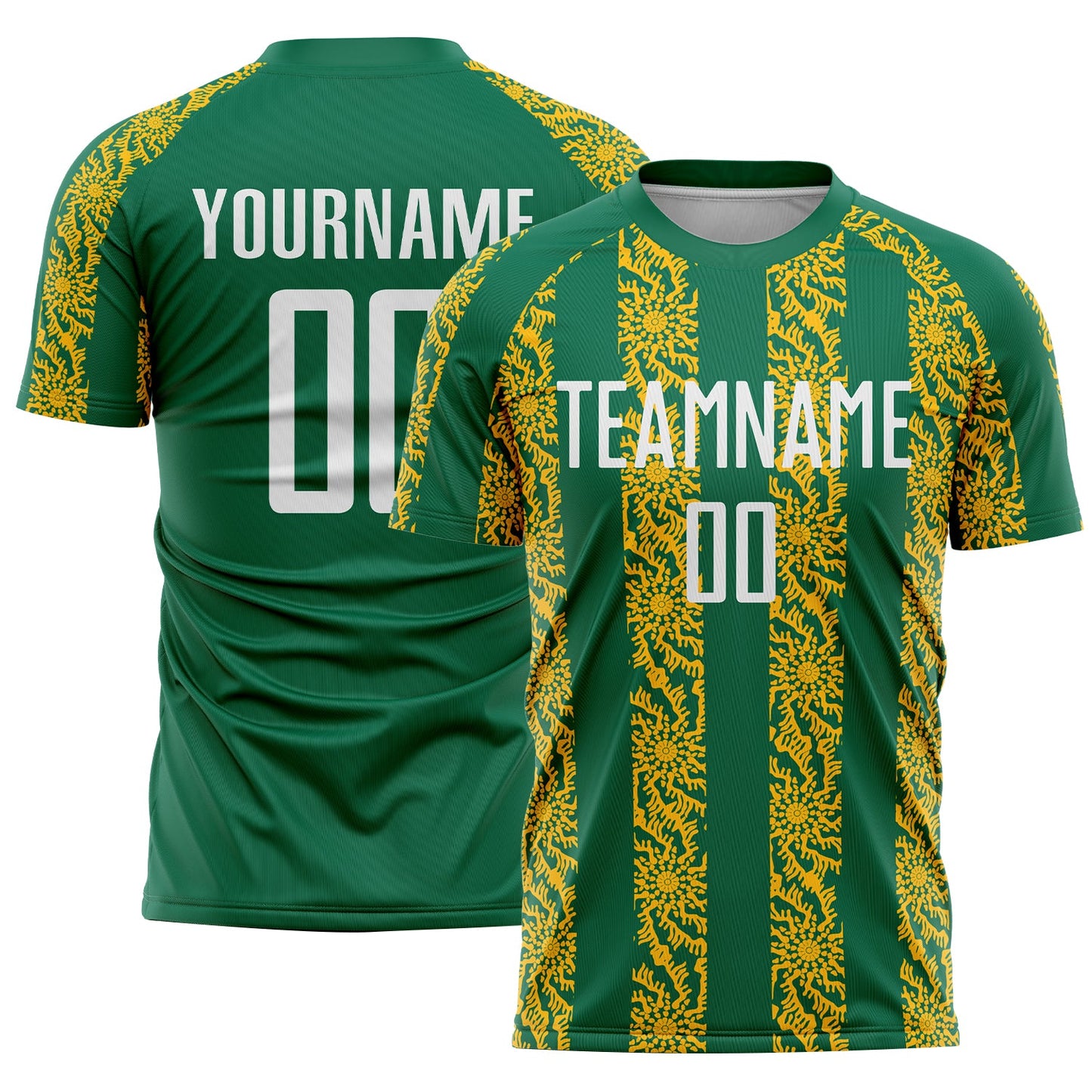 Custom Kelly Green White-Gold Abstract Shape Sublimation Soccer Uniform Jersey - Sky-Custom