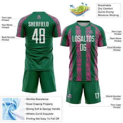 Custom Kelly Green White-Pink Abstract Shape Sublimation Soccer Uniform Jersey - Sky-Custom