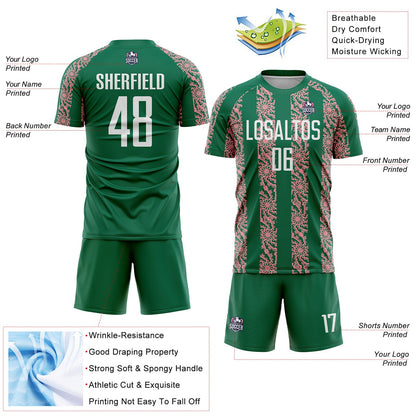 Custom Kelly Green White-Medium Pink Abstract Shape Sublimation Soccer Uniform Jersey - Sky-Custom