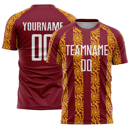 Custom Crimson White-Gold Abstract Shape Sublimation Soccer Uniform Jersey - Sky-Custom