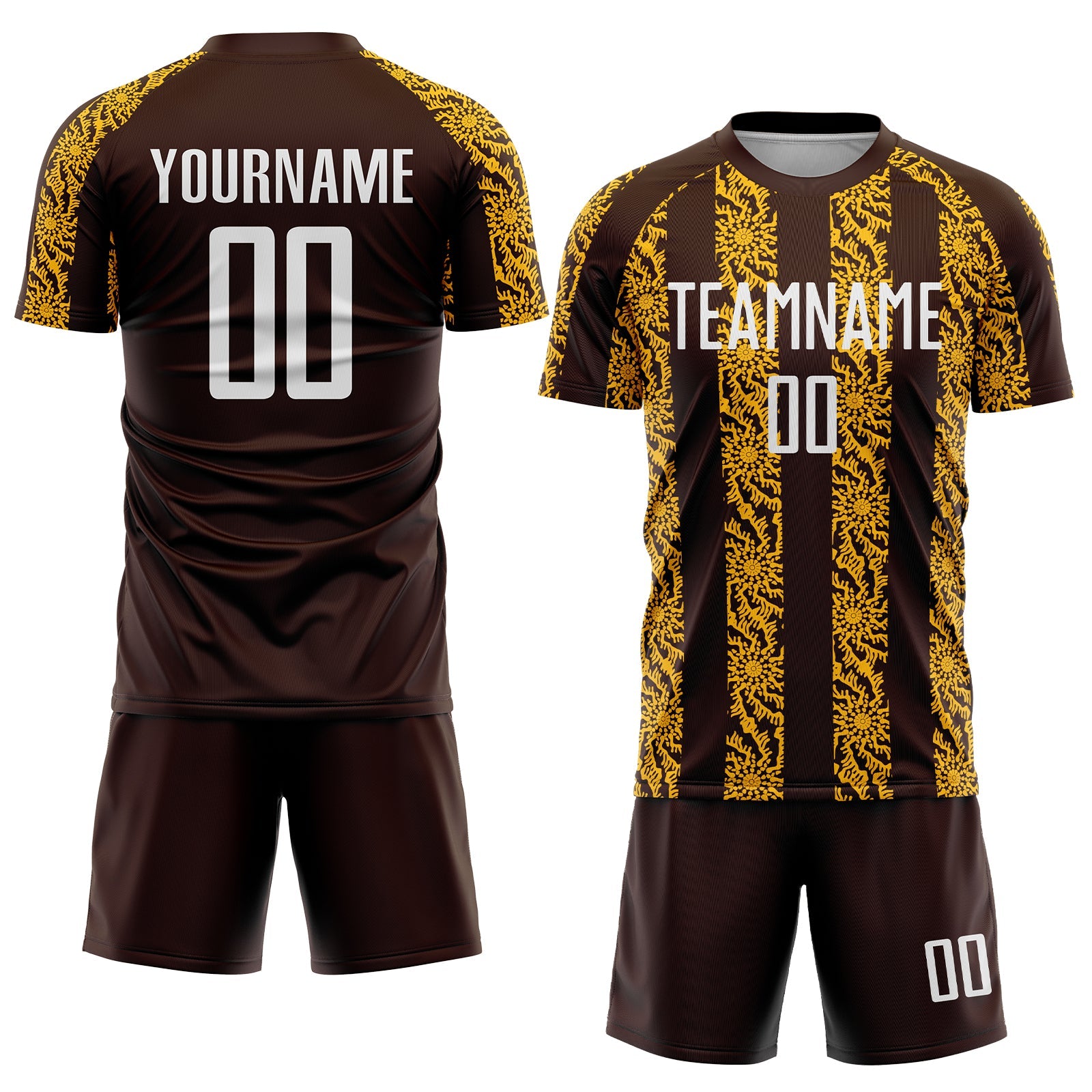 Custom Brown White-Gold Abstract Shape Sublimation Soccer Uniform Jersey - Sky-Custom