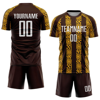 Custom Brown White-Gold Abstract Shape Sublimation Soccer Uniform Jersey - Sky-Custom