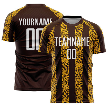Custom Brown White-Gold Abstract Shape Sublimation Soccer Uniform Jersey - Sky-Custom