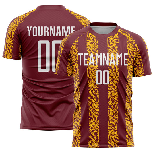 Custom Burgundy White-Gold Abstract Shape Sublimation Soccer Uniform Jersey - Sky-Custom