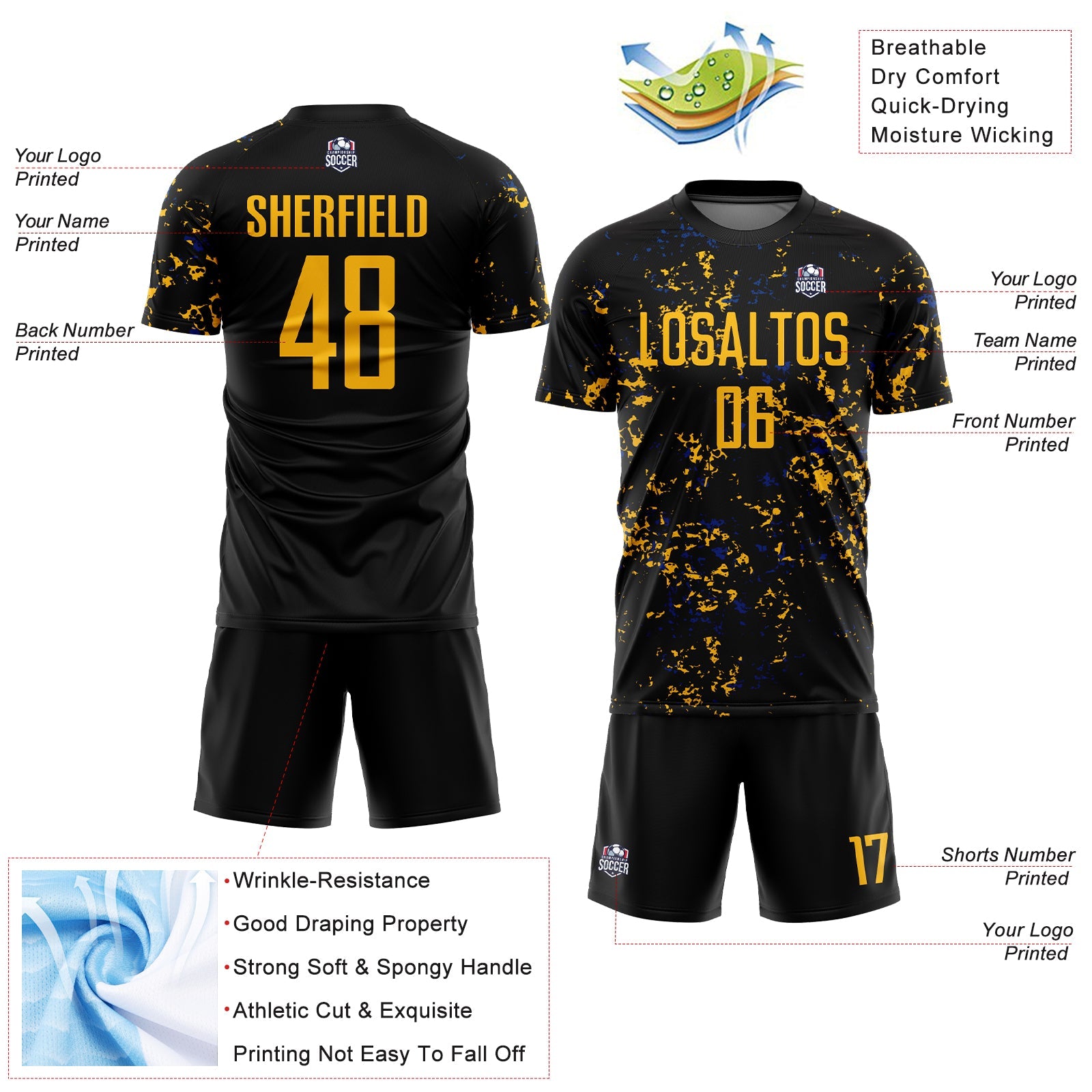 Custom Black Gold-Royal Abstract Fragment Art Sublimation Soccer Uniform Jersey - Sky-Custom