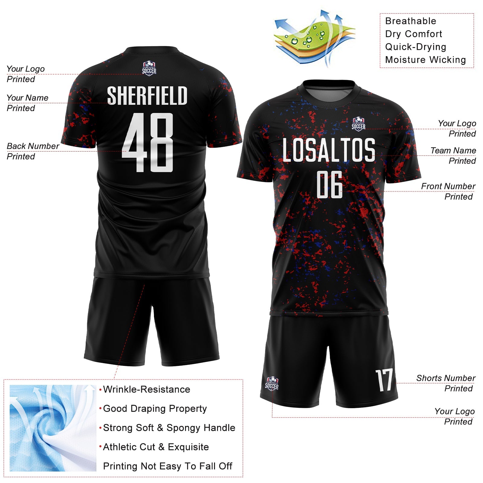 Custom Black Red-Royal Abstract Fragment Art Sublimation Soccer Uniform Jersey - Sky-Custom