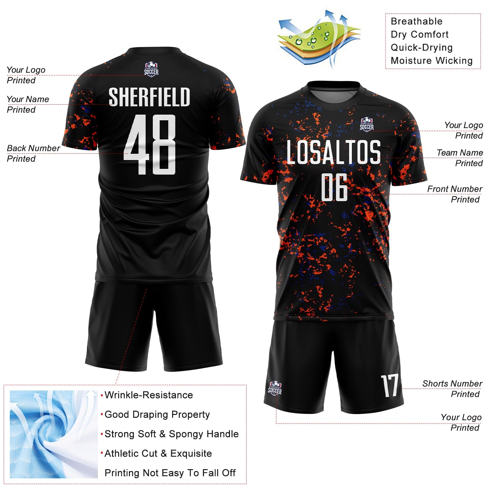 Custom Black Orange-Royal Abstract Fragment Art Sublimation Soccer Uniform Jersey - Sky-Custom