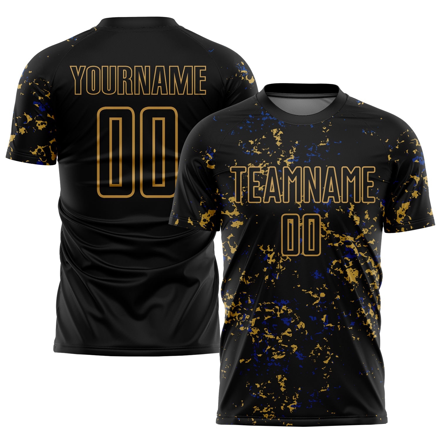 Custom Black Old Gold-Royal Abstract Fragment Art Sublimation Soccer Uniform Jersey - Sky-Custom