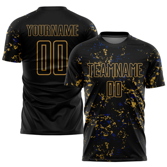 Custom Black Old Gold-Royal Abstract Fragment Art Sublimation Soccer Uniform Jersey - Sky-Custom