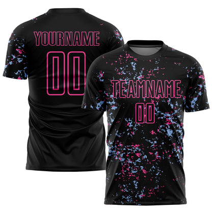 Custom Black Pink-Light Blue Abstract Fragment Art Sublimation Soccer Uniform Jersey - Sky-Custom