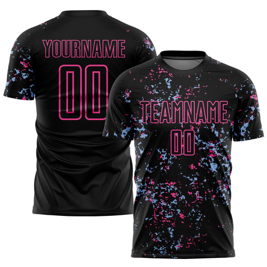 Custom Black Pink-Light Blue Abstract Fragment Art Sublimation Soccer Uniform Jersey - Sky-Custom