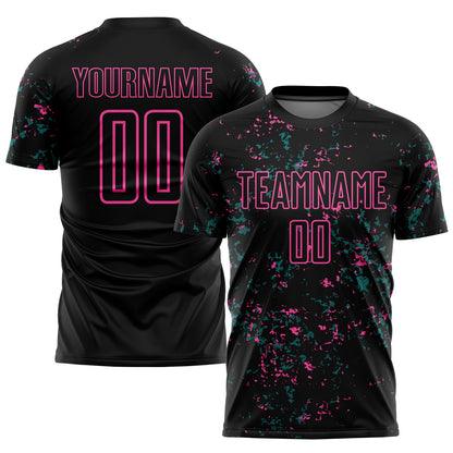 Custom Black Pink-Teal Abstract Fragment Art Sublimation Soccer Uniform Jersey - Sky-Custom