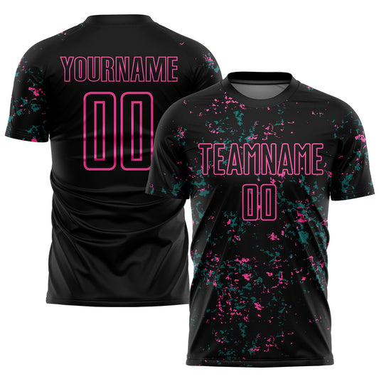 Custom Black Pink-Teal Abstract Fragment Art Sublimation Soccer Uniform Jersey - Sky-Custom