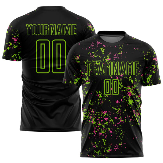 Custom Black Neon Green-Pink Abstract Fragment Art Sublimation Soccer Uniform Jersey - Sky-Custom