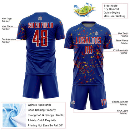 Custom Royal Red-Gold Abstract Fragment Art Sublimation Soccer Uniform Jersey - Sky-Custom