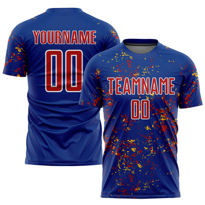 Custom Royal Red-Gold Abstract Fragment Art Sublimation Soccer Uniform Jersey - Sky-Custom